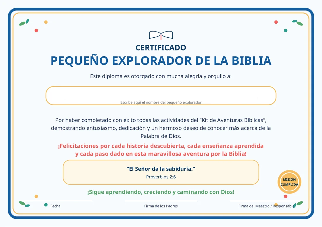 Certificado Pequeño Explorador de la Biblia