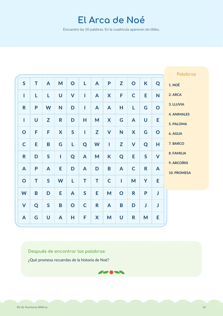 Sopa de letras bíblica del kit